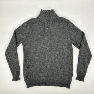 J.Crew Men's Gray 100% Lambswool Henley Mock Neck Sweater Size S Cozy Preppy